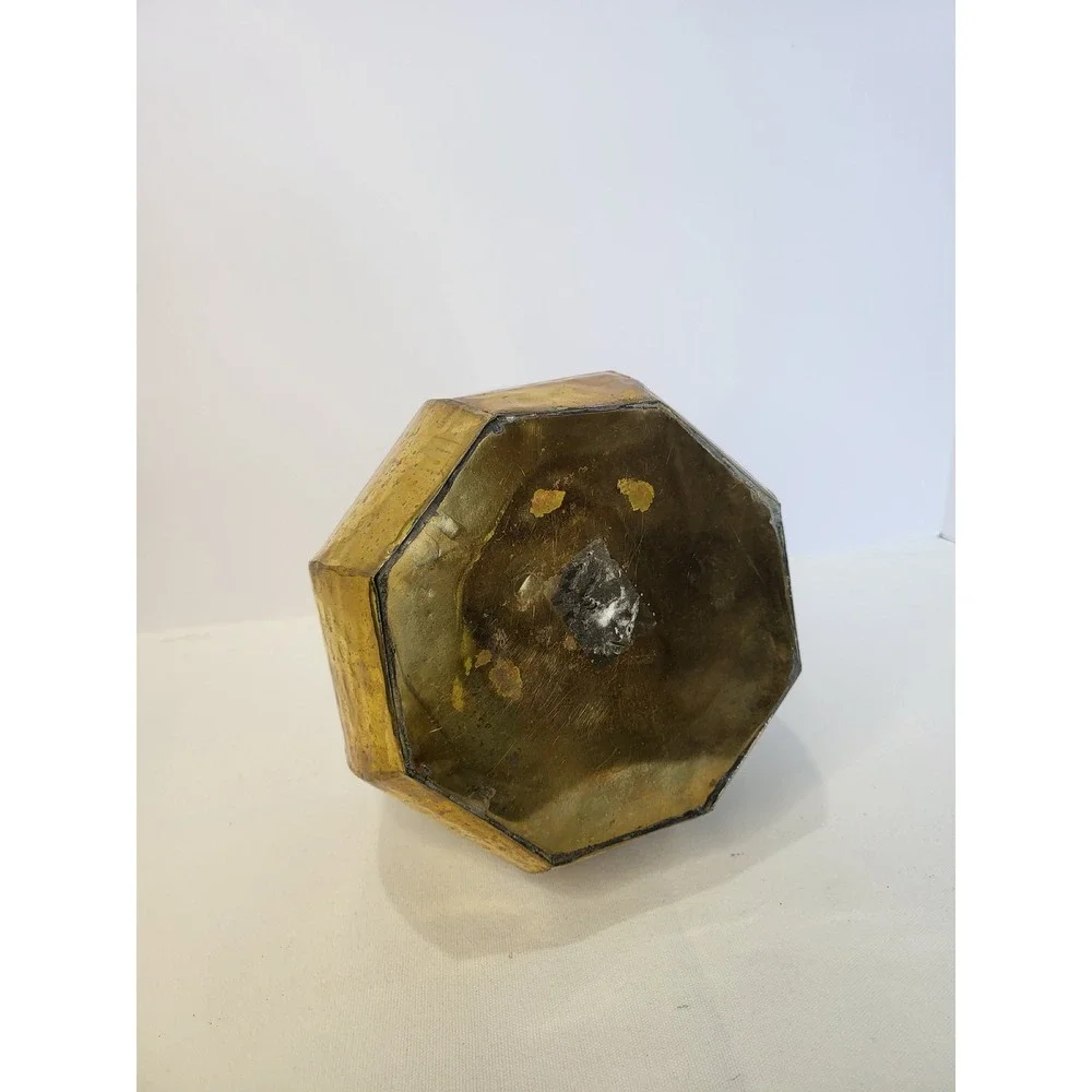 Vintage Octagonal Hammered Brass Planter Tassel Rope Hollywood Regency Bowl